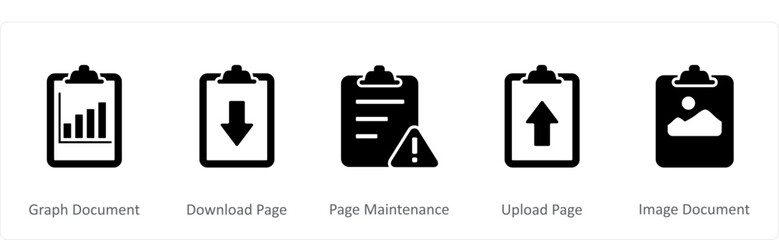 A set of 5 Document icons as graph document, download page, page maintenance  