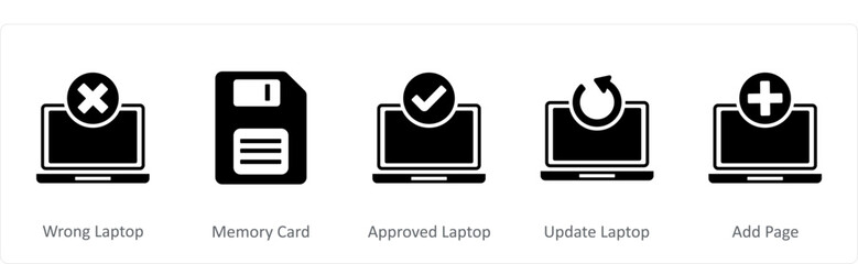 Fototapeta premium A set of 5 Document icons as wrong laptop, memory card, approved laptop