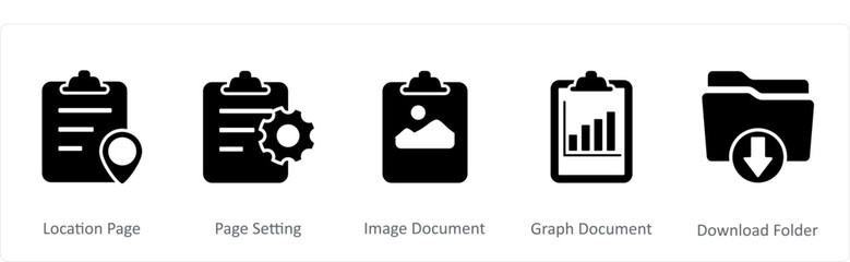 A set of 5 Document icons as location page, page setting, image document