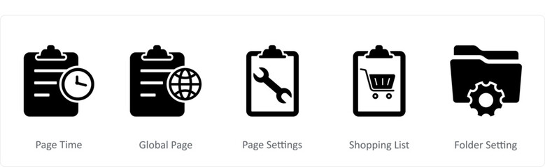 A set of 5 Document icons as page time, global page, page settings