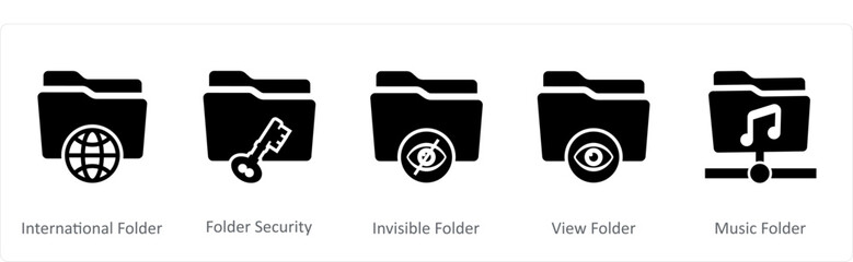 A set of 5 Document icons as international folder, folder security, invisible folder