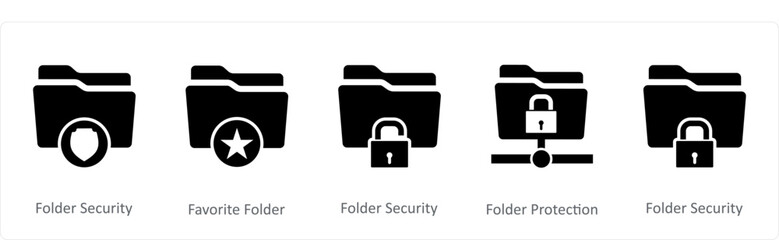 A set of 5 Document icons as folder security, favorite folder, folder security
