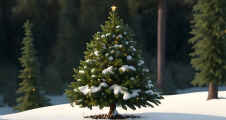 Fototapeta premium christmas tree in snow, Christmas-themed background, bokeh background. Generative AI