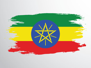 The flag of Ethiopia is drawn with a brush