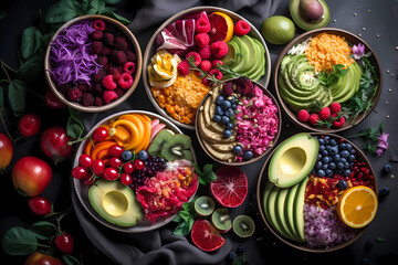 Healthy Food: nutritious and delicious food recipes, featuring colorful salads, smoothie bowls, grain bowls, and other healthy meals that promote a balanced diet