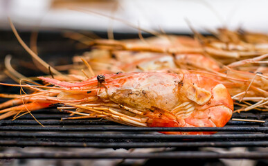 River prawns grilled over charcoal