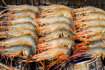 River prawns grilled over charcoal