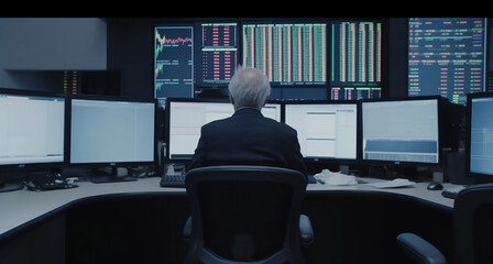 An Elderly Businessman Seated at a Computer Desk Generative AI