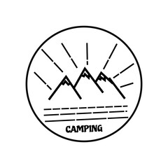 logo of camping. outdoor explorer badge. elegant typography and style. logo for combination of mountain, line, and lettering.