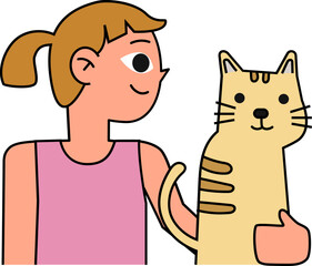 Girl And Cat Pet decorative design element for website, presentation, flyer, brochure, printing, application. illustration style
