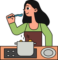 Wife And Cooking decorative design element for website, presentation, flyer, brochure, printing, application. illustration style