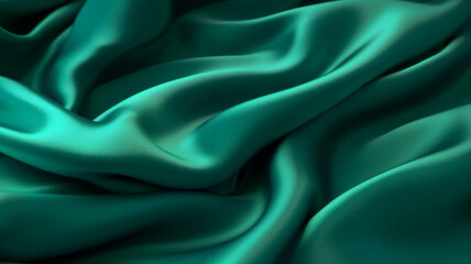 Obraz premium Satin silk fabric background. Rippling scarf texture. Luxury shiny wallpaper in Green.