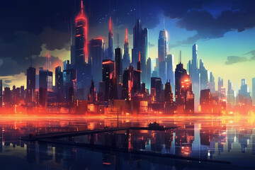 Fototapeta na wymiar Generative AI. anime style scenery background of a city at night