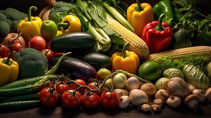 Fresh vegetables on black background, Generative AI