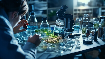 Obraz premium a scientist conducting an experiment in a laboratory during the daytime, Generative AI 