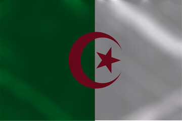 The national flag of Algeria in cloth form.Flag of Algeria.National symbols of Algeria. Icon of Algeria.