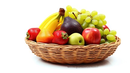 fresh fruit on a white background basket. generative AI
