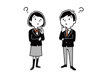 ベクターイラスト素材：考える男子学生と女子学生
