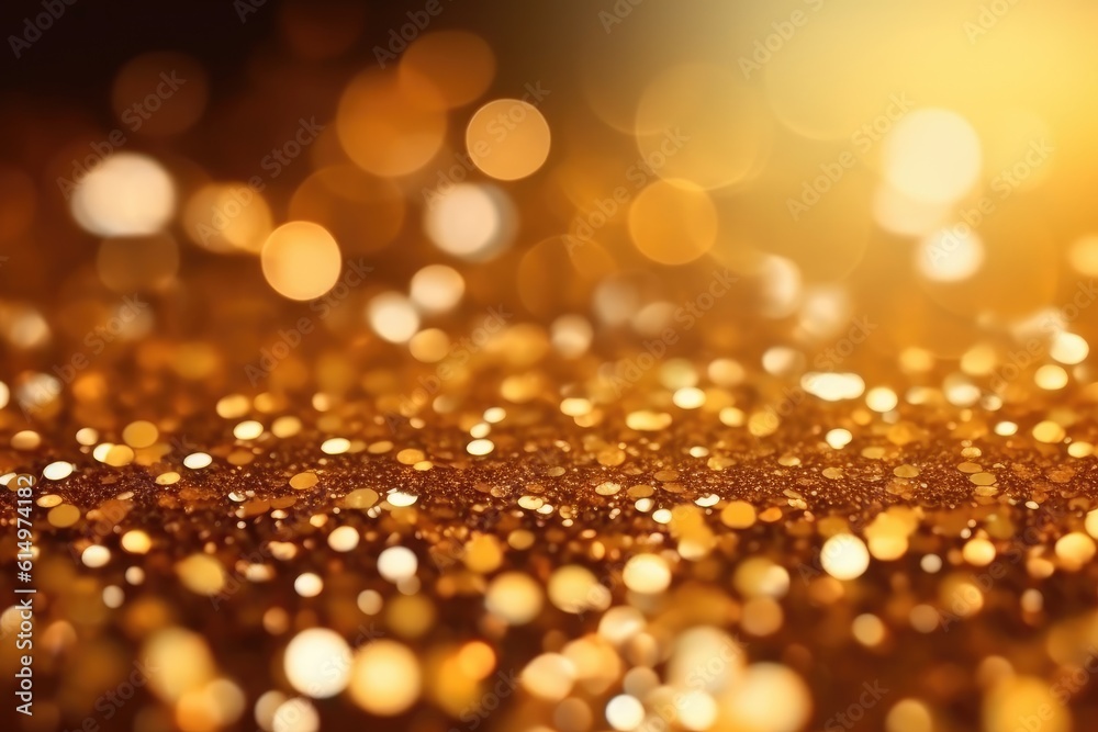 Poster golden glitter sparkles as glamour bokeh background. generative ai