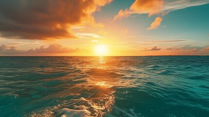 ocean waves background with clear water and sunset or sunrise, feeling bright and fresh representing concept of beautiful nature theme