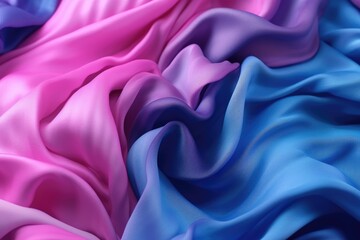 Abstract blue and pink background with folded textile ruffle. Generative AI
