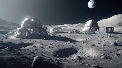 lunar base, astronauts on the moon - obrazy, fototapety, plakaty