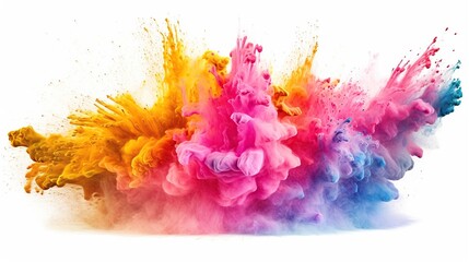 Fototapeta na wymiar Explosion of colored powder on white background. generative AI