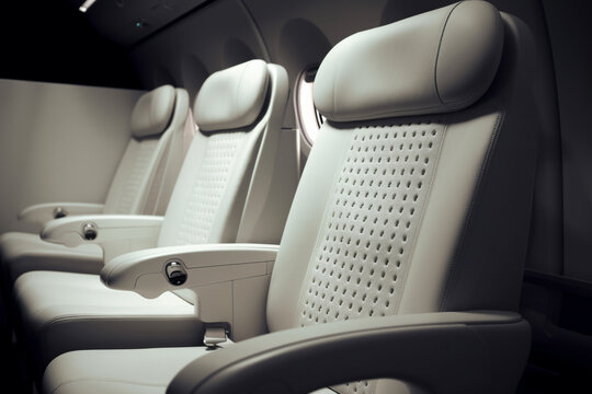 White modern seats in airplane. 