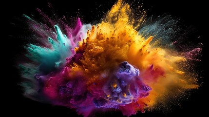 Obraz na płótnie Canvas Explosion of colored powder on black background. generative AI