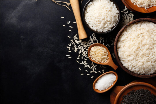 vegetarian healthy organic meal rice white asian diet grain food. Generative AI.