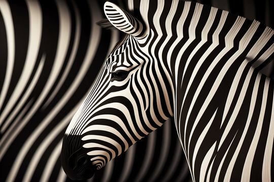 Zebra skin pattern background. Zebra stripes black and white background. Zebra portrait. generative AI.