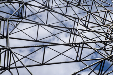 Part of a metal structure made of welded metal beams and pipes