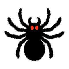 Black big scary spider isolated on white background. Spooky halloween decoration element for your design. Silhouette of a tarantula spider. Animal clipart vector design illustration.