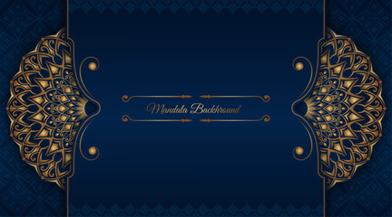 luxury blue background, with golden mandala ornament