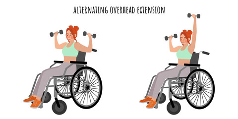 Disabled young woman on wheelchair doing workout