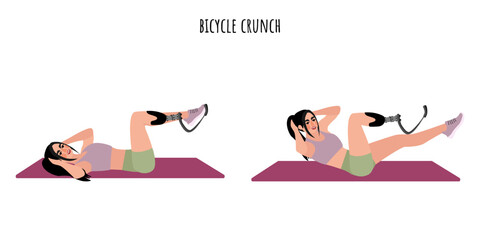 Disabled young woman doing bicycle crunch exercise