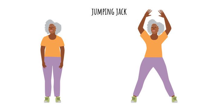 Senior active woman doing Jumping Jack exercise