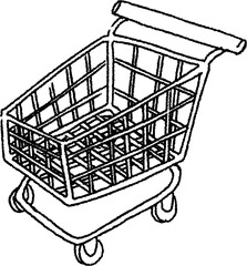Simple Outline Shopping Cart Icon. Design For Marketing Idea, Doodle Style Illustration
