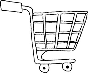 Simple Outline Shopping Cart Icon. Design For Marketing Idea, Doodle Style Illustration
