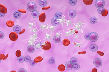 Essential thrombocythemia (ET), a blood cancer by the overproduction of platelets (thrombocytes) - isometric view 3d illustration