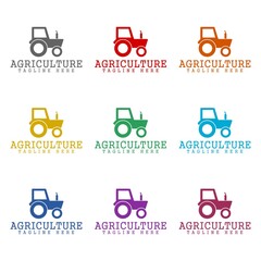 Agriculture and farming with tractor icon isolated on white background. Set icons colorful