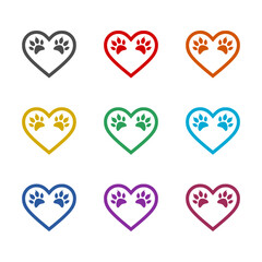 Love Paw Print icon isolated on white background. Set icons colorful