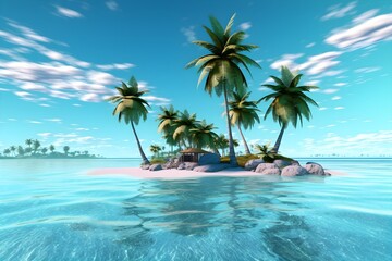 Naklejka na ściany i meble a small island with palm trees in the water