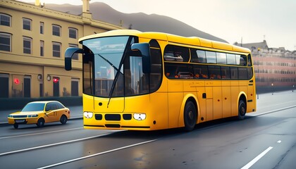 Naklejka na ściany i meble yellow bus on the street,bus , transport, travel, city, wheel, transportation 