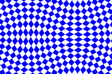 Blue and white checkered flag texture background vector. Wavy tartan plaid fabric pattern. Abstract geometric shapes. Wave stripes ethnic pattern.