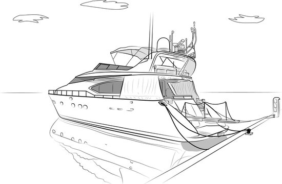 Motor yacht type, hand drawn doodle, sketch