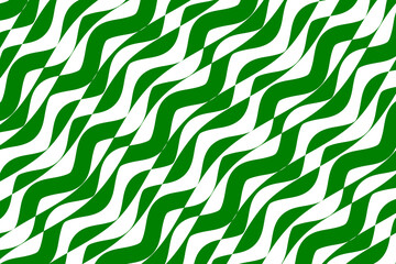 Abstract geometric shapes background vector. Green and white wave stripes fabric pattern. Wavy stripes ethnic pattern.