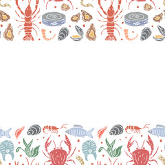 Seafood background. Drawn seafood illustration with place for text