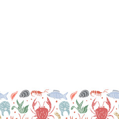 Seafood background. Drawn seafood illustration with place for text