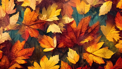 Naklejka na ściany i meble Background created from beautifully colored autumn leaves